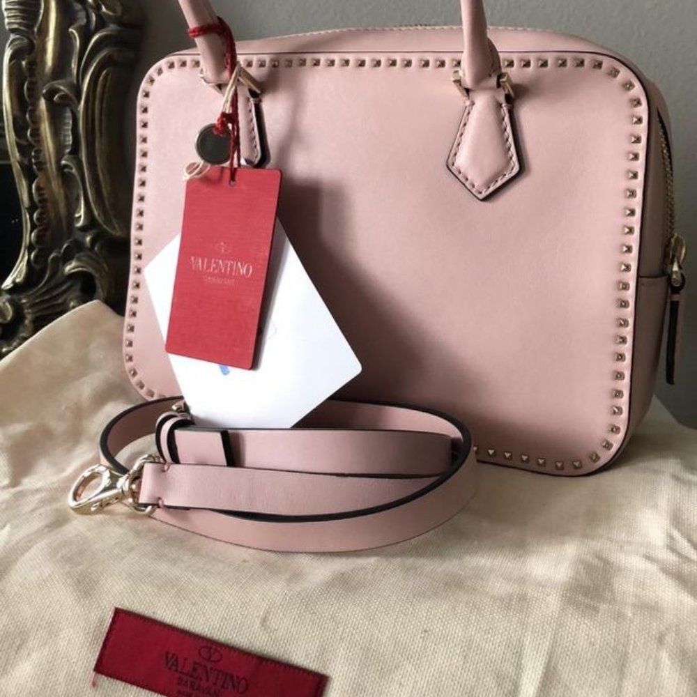 NEW Valentino Stud Stitching Leather Bag - Picture 6 of 8